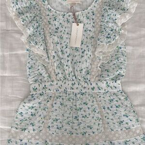 LoveShackFancy Blue and White Floral Mini Dress